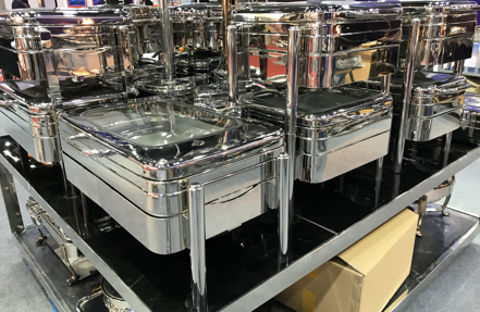 Mirror Finish Square Shape Banquet Chafing Dishes With Big Glass Lid For Hotel Supplies 1
