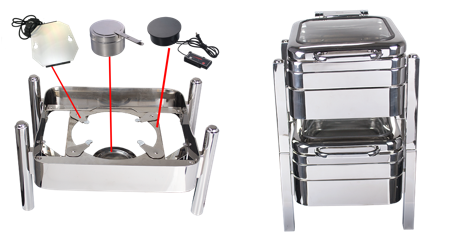 Mirror Finish Square Shape Banquet Chafing Dishes With Big Glass Lid For Hotel Supplies 0