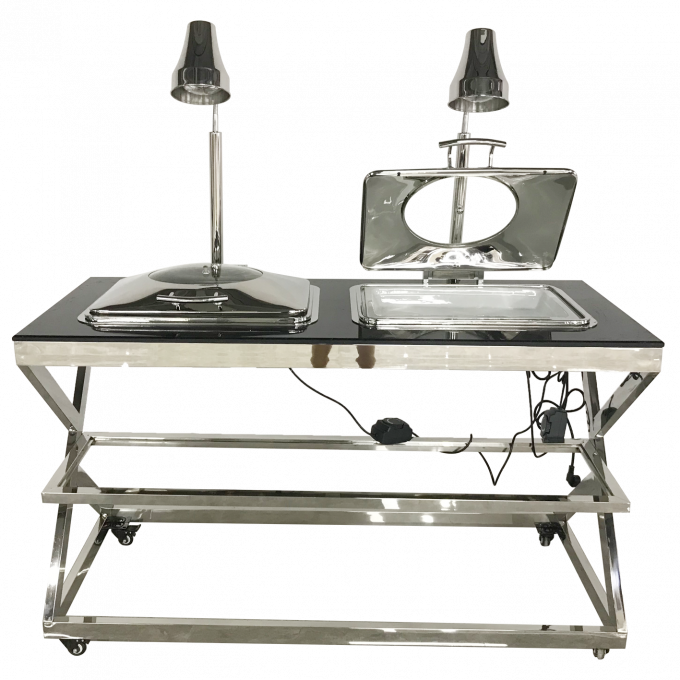 Combined Mount In Oblong Chafing Dish With Heat Lamps In Natural Stone