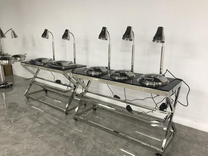 Durable Mobile Buffet Stations 3 Mini Chafing Dishes Feat 3 Heat Lamps
